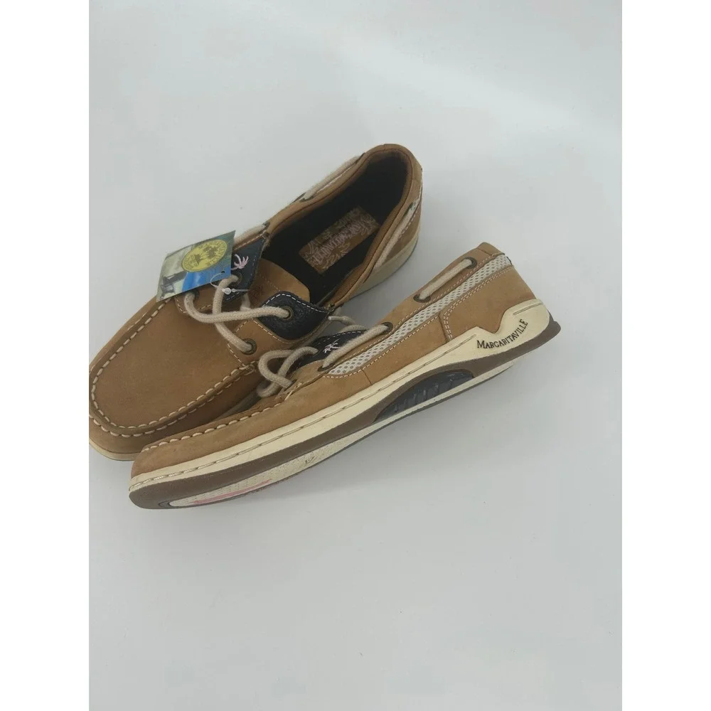 Margaritaville Martinique Leather Boat Shoes Tan Brown MG9019H Mens 8 Wms 9.5